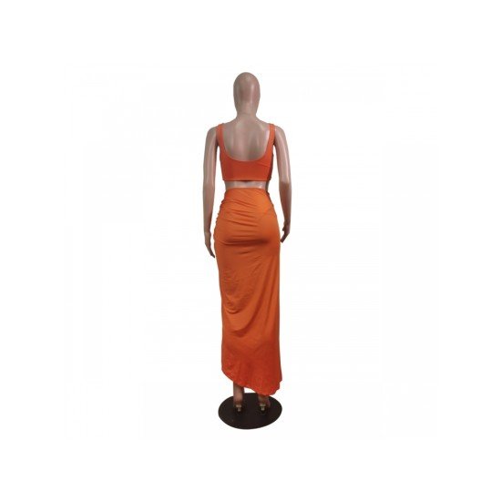 Sexy Pure Color Crop Tank Top And Long Skirt Sets