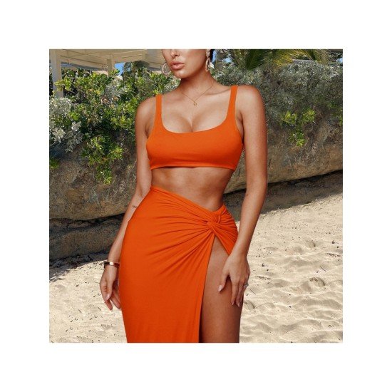 Sexy Pure Color Crop Tank Top And Long Skirt Sets