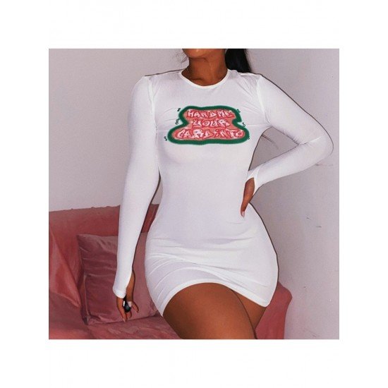  Sexy Crew Neck Letter Printing Women's Short Dress