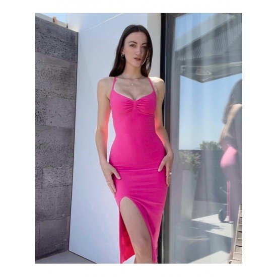 Backless Sleeveless Tie Wrap Slit Summer Dresses