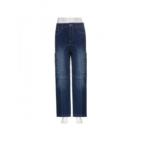 Street Trendy Blue Straight Leg Ladies Jeans