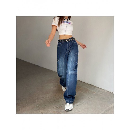 Street Trendy Blue Straight Leg Ladies Jeans