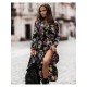  Beach Floral Split Hem Long Sleeve Dress