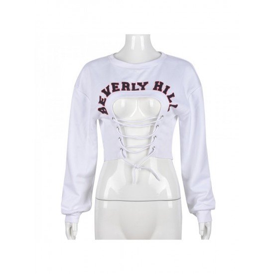 Sexy White Tie Wrap Cropped Sweatshirts