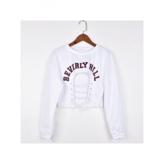 Sexy White Tie Wrap Cropped Sweatshirts