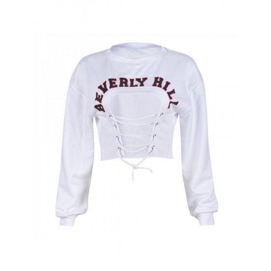 Sexy White Tie Wrap Cropped Sweatshirts