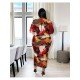 Colorful Printed Long Sleeve Plus Size Dresses