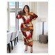 Colorful Printed Long Sleeve Plus Size Dresses