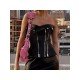 Punk Style Black Leather Zip Strapless Tops