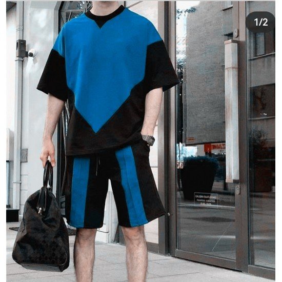 Sport Loose Contrast Color Men Top And Short Sets