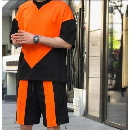 Sport Loose Contrast Color Men Top And Short Sets