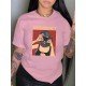 Money Graphic Crew Neck T Shirts For Women