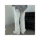 Ladies White Tassel Solid Straight Leg Jean Trousers