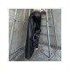 Letter Printed Black Leather Straight Leg Trousers