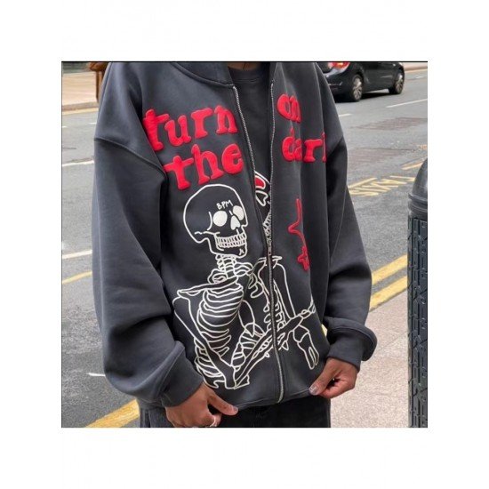 Street Casual Women Black Skull Printed Coats