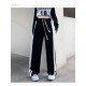 Vintage Black Loose Drawstring Long Pant Trousers