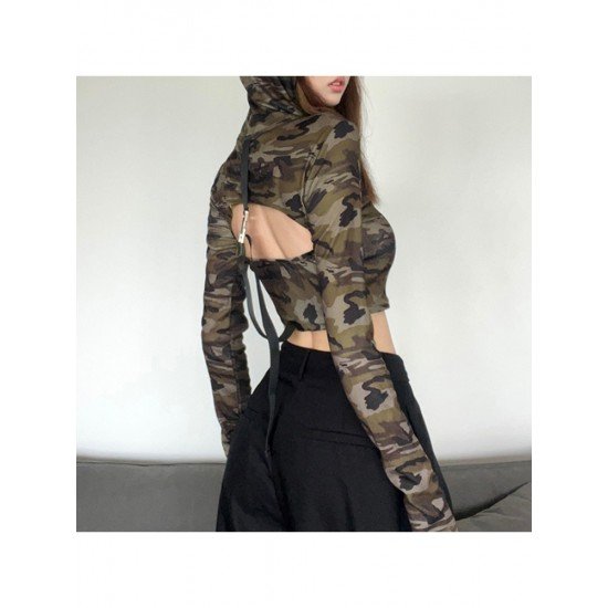  New Camouflage Backless Camouflage Patchwork Women's Top