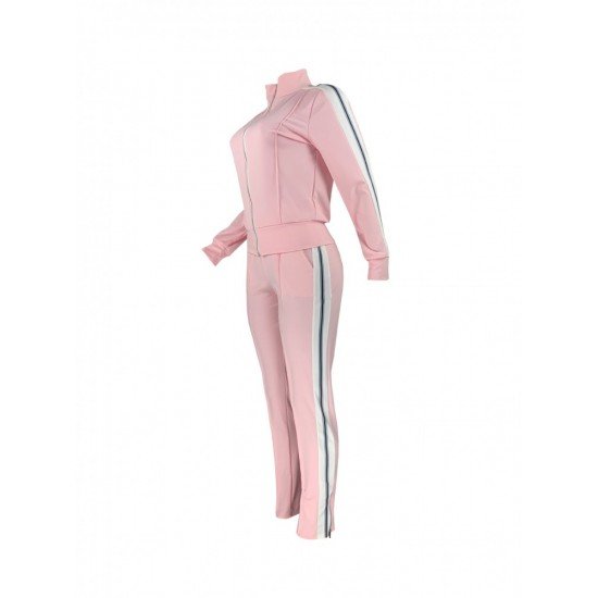  Pure Color Zipper Top And Trouser Sets