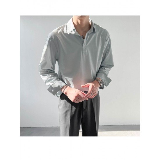  Men's Fashion Pure Color Pullover Long Sleeve Shirt