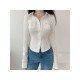 Pockets White Long Sleeve Ladies Blouse