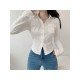 Pockets White Long Sleeve Ladies Blouse