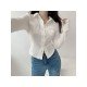 Pockets White Long Sleeve Ladies Blouse