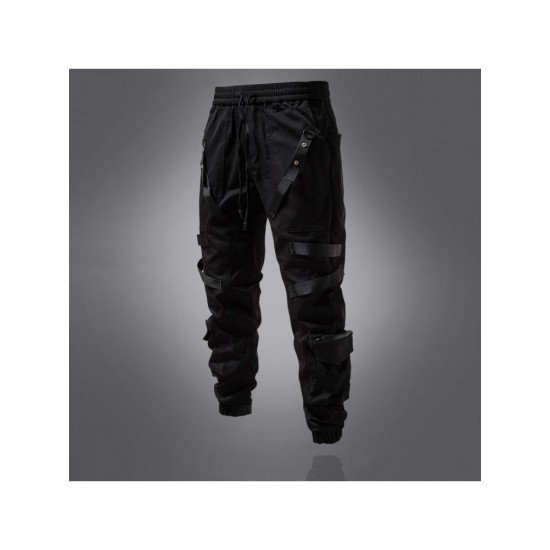 Trendy Black Solid Drawstring Trousers For Men