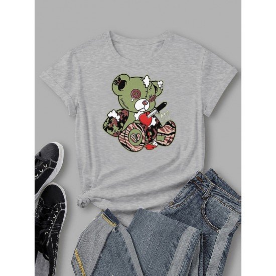 Camouflage Broken Bear Graphic New T Shirts For Women