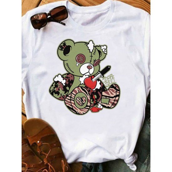 Camouflage Broken Bear Graphic New T Shirts For Women