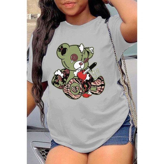 Camouflage Broken Bear Graphic New T Shirts For Women