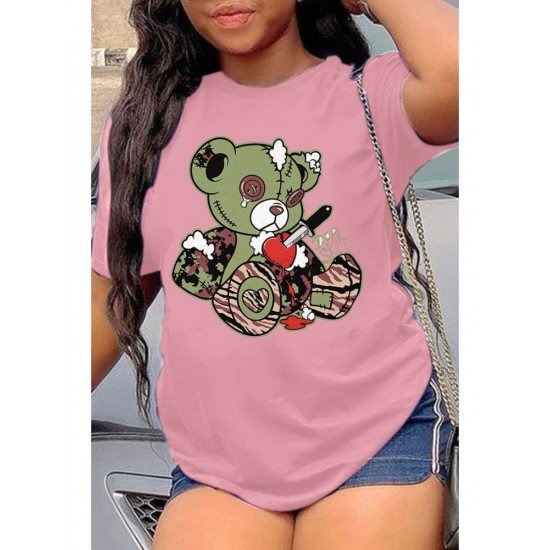 Camouflage Broken Bear Graphic New T Shirts For Women