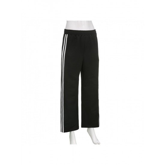 Casual Drawstring Black Trousers For Women