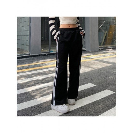 Casual Drawstring Black Trousers For Women