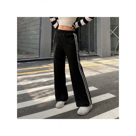 Casual Drawstring Black Trousers For Women