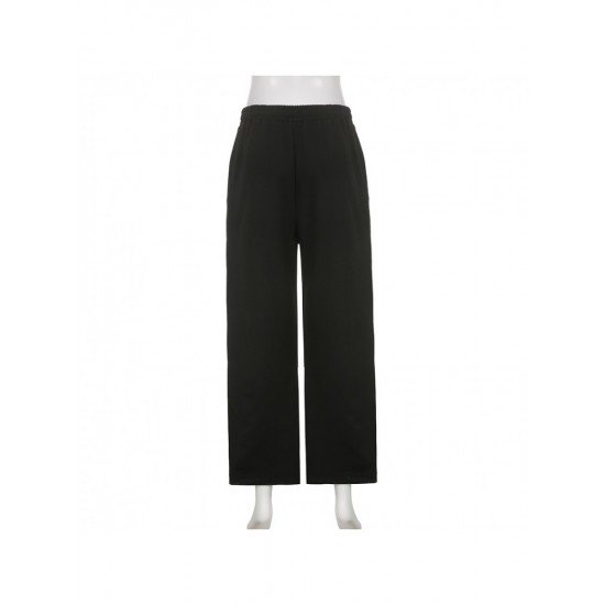 Casual Drawstring Black Trousers For Women