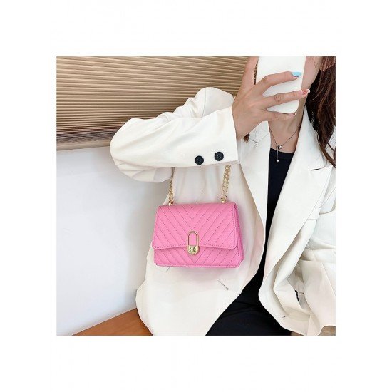  Sweet Simple PU Pure Color Chain Bag