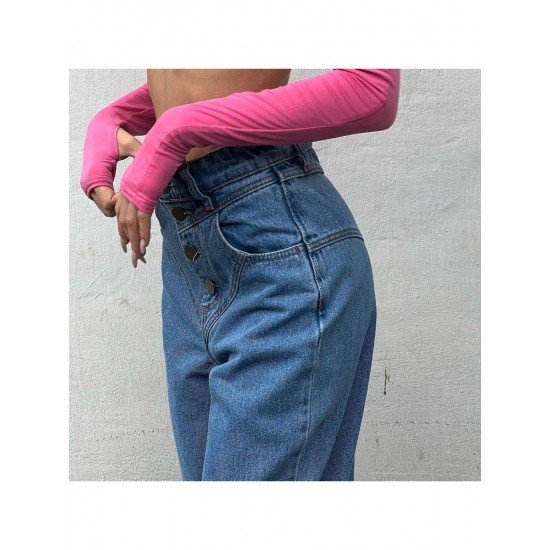 Stylish Blue Loose Straight Leg Trouser Jeans