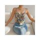  Retro French Flower Zipper Backless Sleeveless Vest