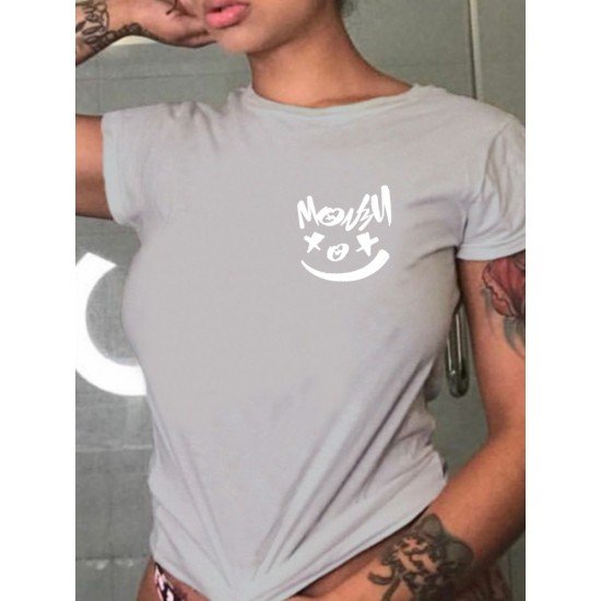 Simple Printed Short Sleeve T Shirts For Women