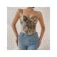  Retro French Flower Zipper Backless Sleeveless Vest