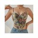  Retro French Flower Zipper Backless Sleeveless Vest