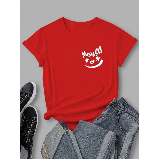 Simple Printed Short Sleeve T Shirts For Women