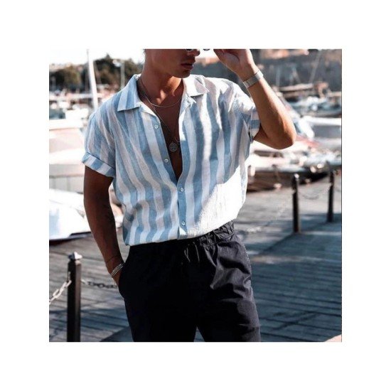 Leisure Striped Short Sleeve Summer Men Shirts