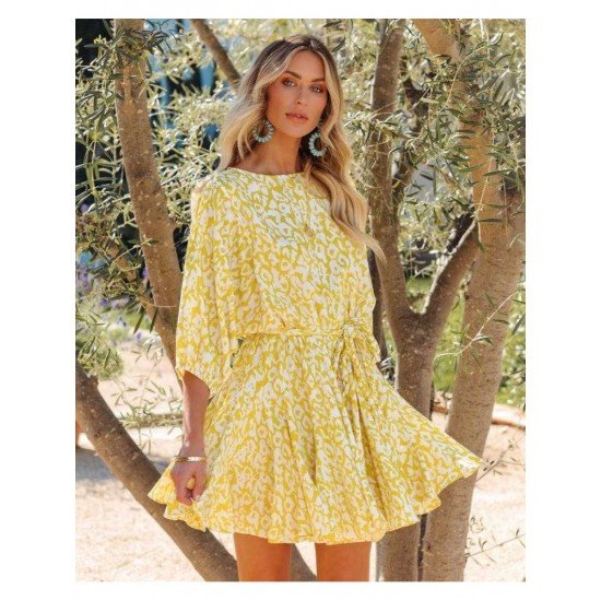  Women's Round Neck Floral Long Sleeve Dress