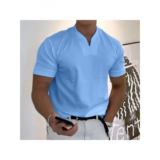  Men Pure Color Short Sleeve Polo Shirt