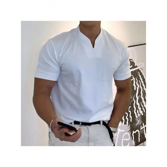  Men Pure Color Short Sleeve Polo Shirt