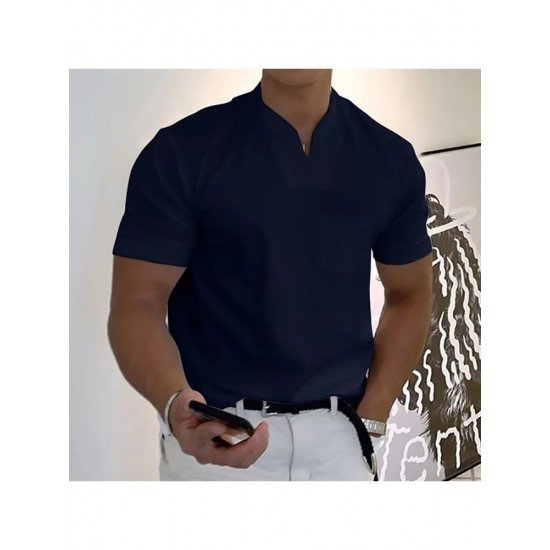  Men Pure Color Short Sleeve Polo Shirt