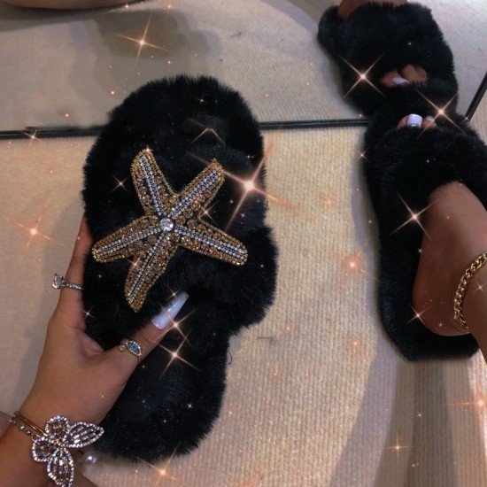  Warmth Starfish Rhinestone House Wear Slippers