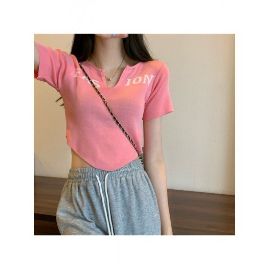 Casual Letter Printed V Neck T Shirt 