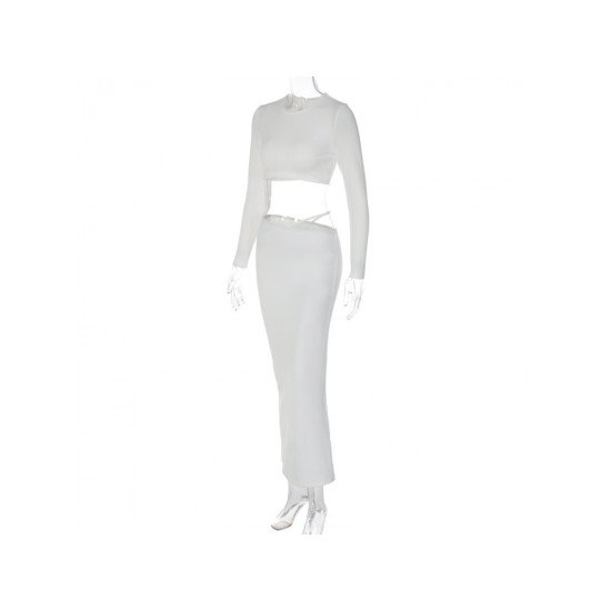 New Fashion White Maxi Skirt And Cropped Top Sets